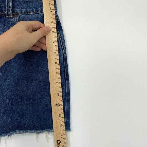 Marine Layer Mendes Denim Mini Skirt Women Size XS Raw Hem Cotton Dark Wash Blue - Picture 10 of 10